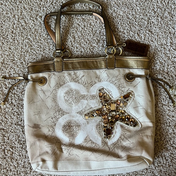 Rare! Coach Audrey Starfish Tote.  Gold trim, embellished design.  Style 17024 - Picture 11 of 11